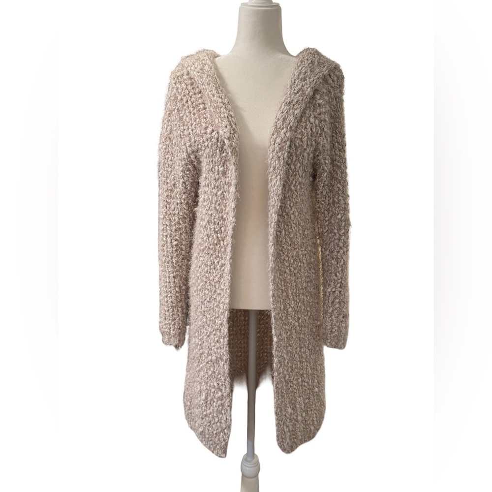 POL Textured Cozy Cream and Tan Hooded Cardigan